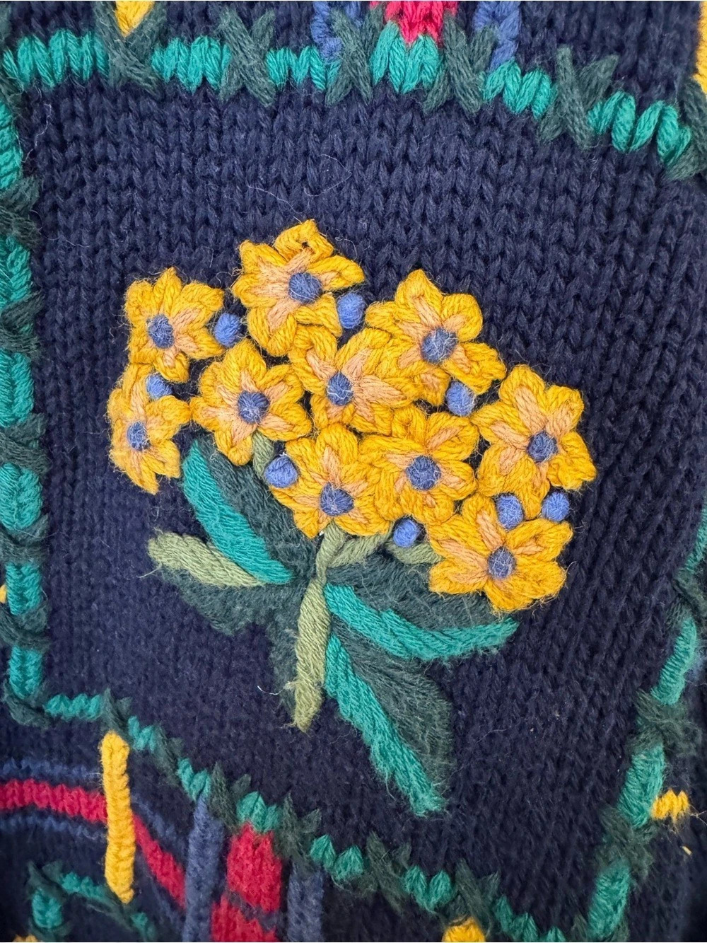 CLIMAX BY SASHA Vintage Floral Embroidered Plaid Knit Cardigan Sweater M MEDIUM - Picture 7 of 9